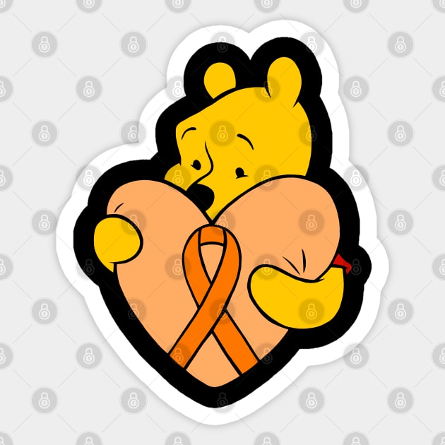 Yellow Bear hugging Orange Awareness ribbon. Sticker by CaitlynConnor